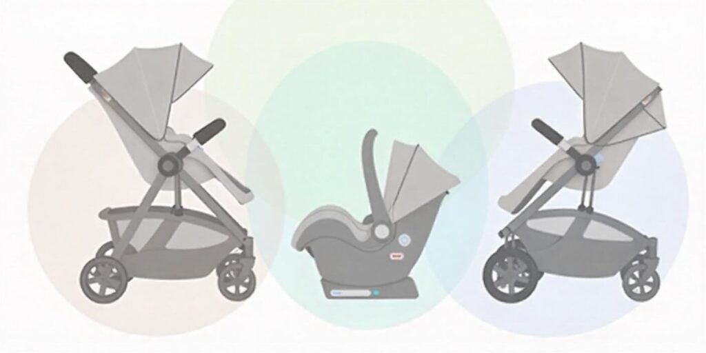 Image of a modern baby travel system featuring a sleek stroller with an integrated car seat, highlighting its convenience, safety, and versatility to make parenting easier