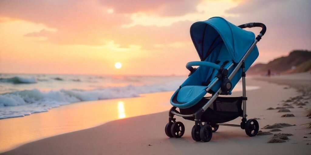 illustration on Baby Trend Travel System Skyview Plus in Bluebell, a stylish and convenient stroller and car seat combo for busy parents.