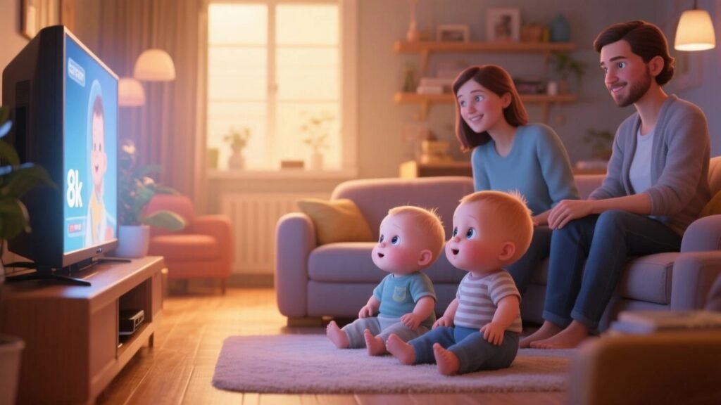 babies are watching tv with parents before baby sleep