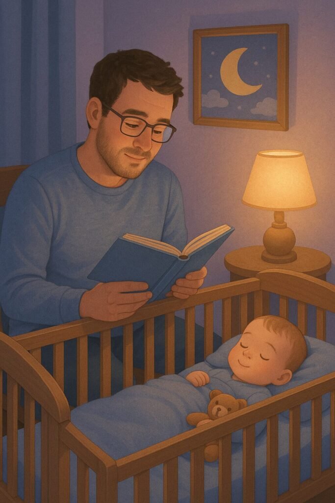 father tell a story and baby sleep