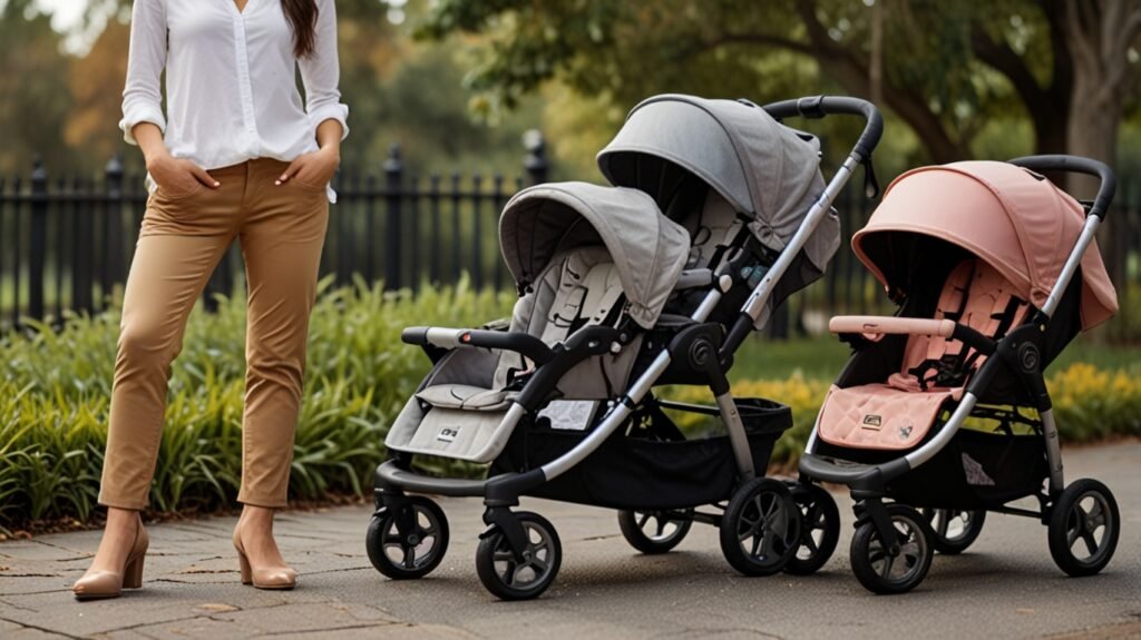 Side-by-side comparison of a luxury stroller with premium features and a budget baby stroller with a simple design