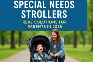 a mother with his disable kid special needs stroller with real solutions.