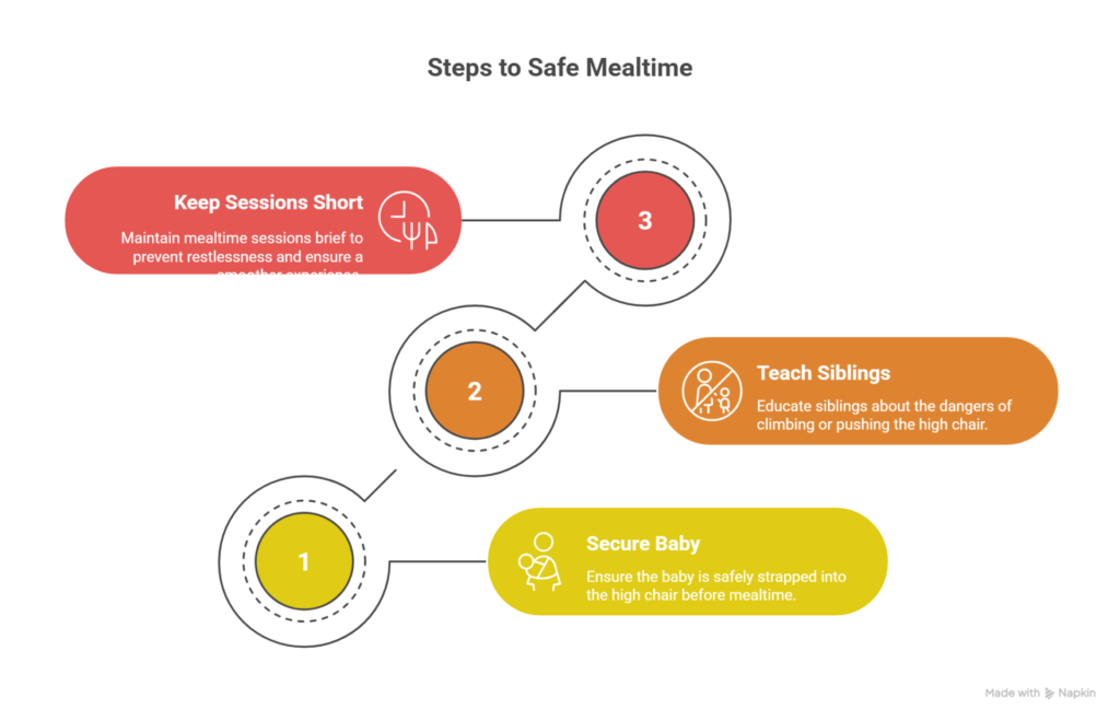 info graphics for mealtime habits and high chair safety.