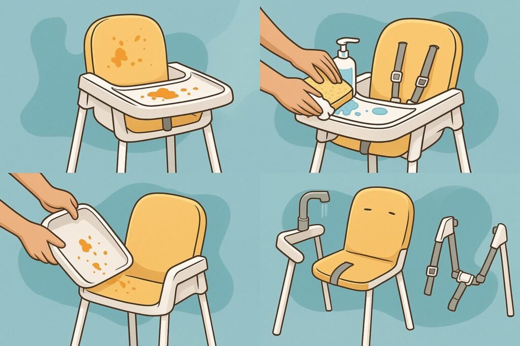 Different materials of high chair wood, plastic, fabric for how to clean baby high chair surfaces