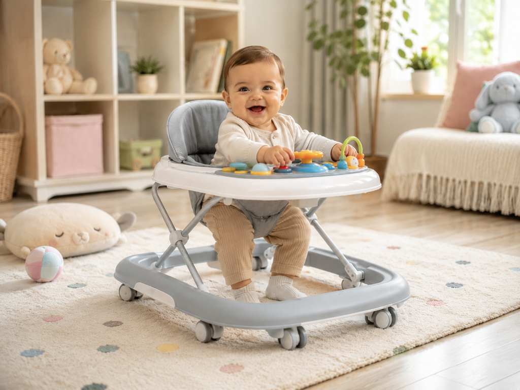 Home happy baby in a cozy nursery