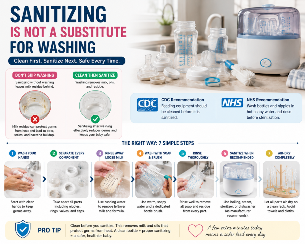 Baby Bottle Care Guide: 11 Everyday Mistakes That Shorten Bottle Life and How to Avoid Them sanitize safely clean first, protect always